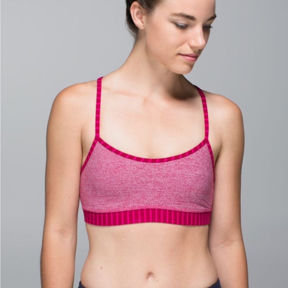 Lululemon flow Y bra. Heathered bumble berry/stripe.  Size 6- EUC